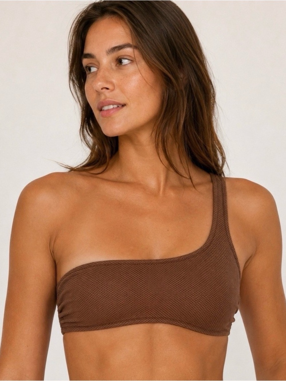 aerie Brown Textured One-Shoulder Bikini Top